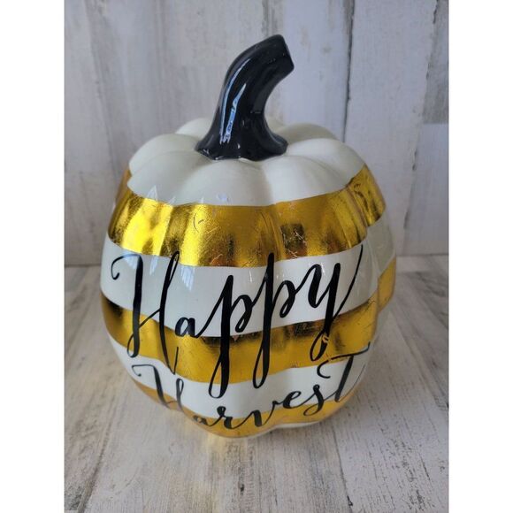 Robert Stanley happy harvest large ceramic pumpkin Halloween fall decor